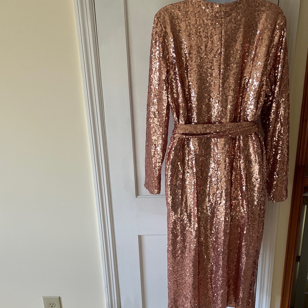 NWT Eloquii Sequin Wrap Long Sleeve Dress Lined Womens 16 Pink Wedding Party - Picture 7 of 17